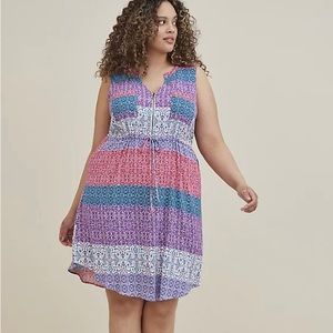 MINI TEXTURED RAYON SHIRT DRESS